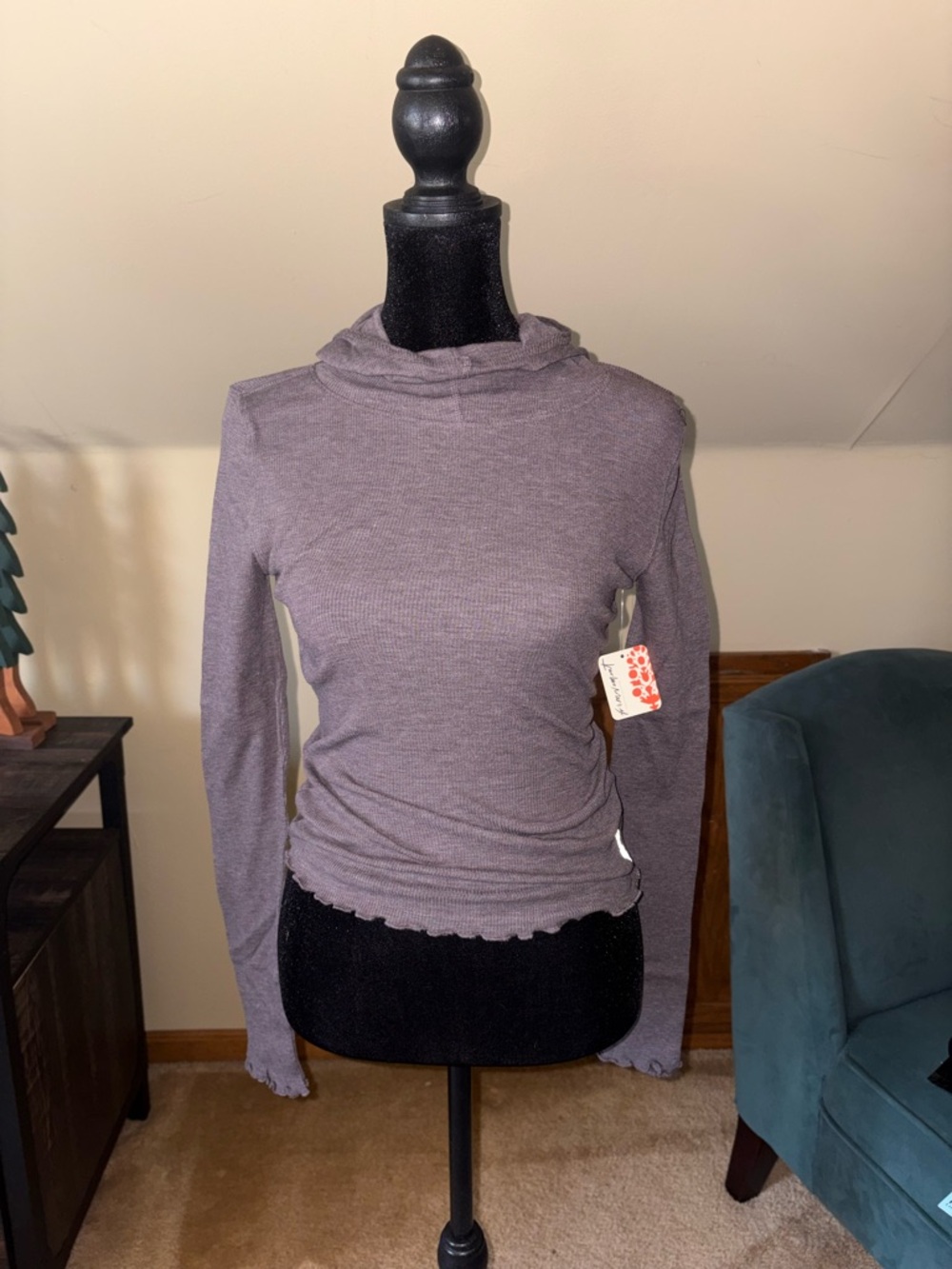 Free People Long Sleeve Ribbed Top in Dusty Mauve